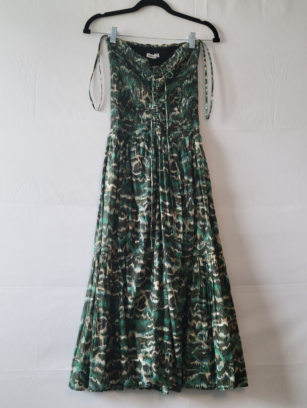 Maria Cher Midi Sundress In Hunter Green, Sage And Black